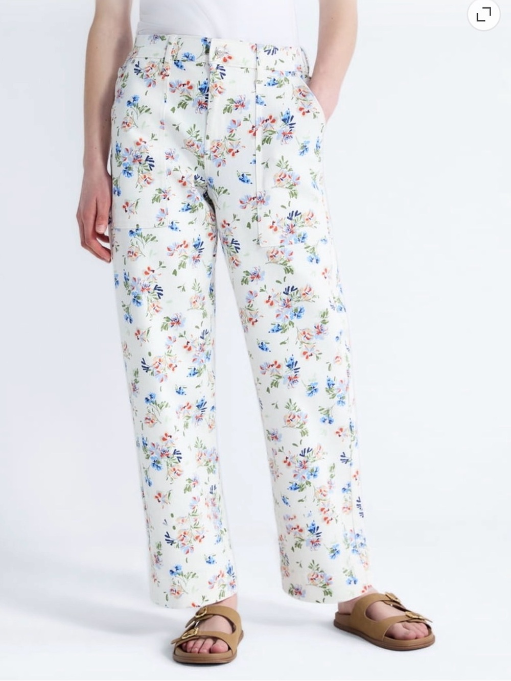 New Free Assembly Stretch Cotton Twill Floral White Pant